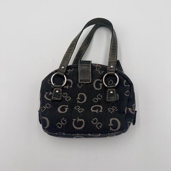 Guess Y2K Vintage Mini Micro Shoulder Monogram Denim Flap Purse Bag Black Gray - Picture 5 of 8